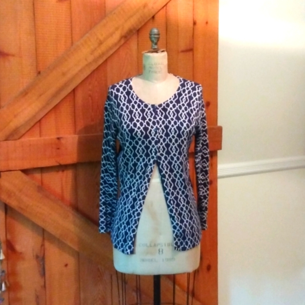 Navy blue and white print button down light weight